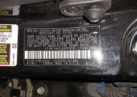 2020 Toyota Camry Se из США, поврежденный, VIN 4T1M11AK2LU917678